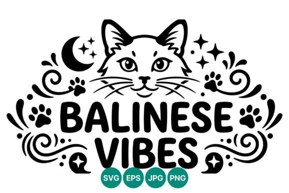 Balinese Cat Face Paw Prints Vector