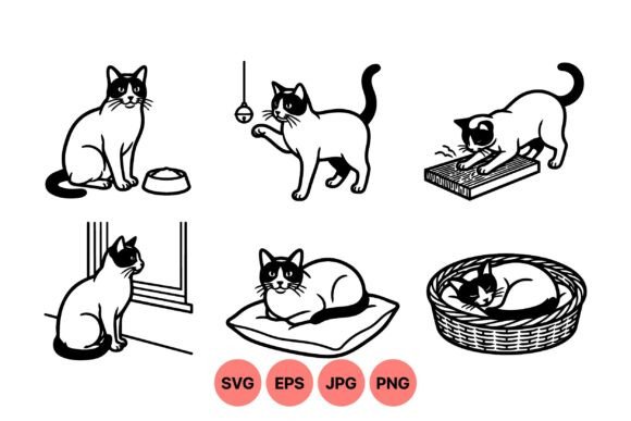 Black White Cat Clipart Pack