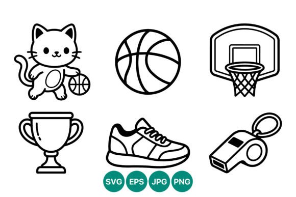 Cat Basketball Sports Icons Black and