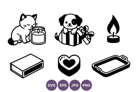 Cat Candle Puppy Gift Box Vector
