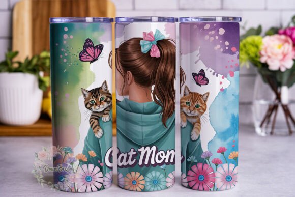 Cat Mom Floral Watercolor 20oz Wrap