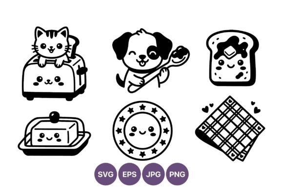 Cat on Toaster Puppy Spoon Picnic Vector