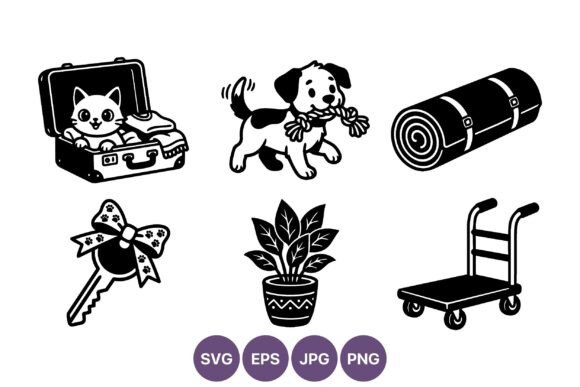 Cat Puppy Icons Suitcase Mat Key Plant