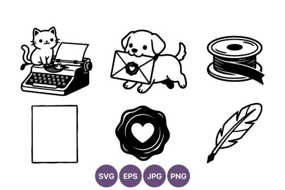 Cat Typewriter and Puppy Envelope Line
