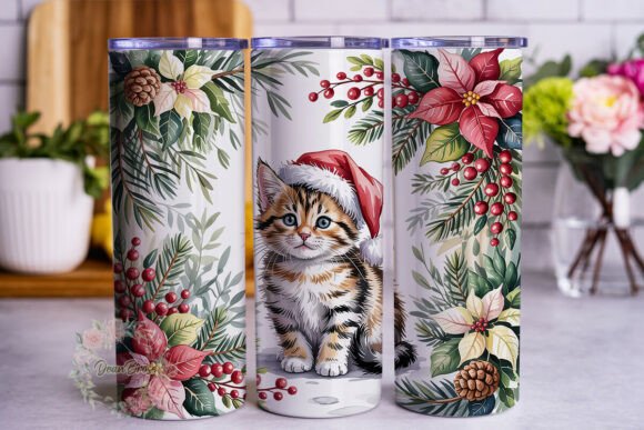 Christmas Kitten Floral 20oz Tumbler