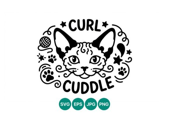 Curl Cuddle Cat Face Vector