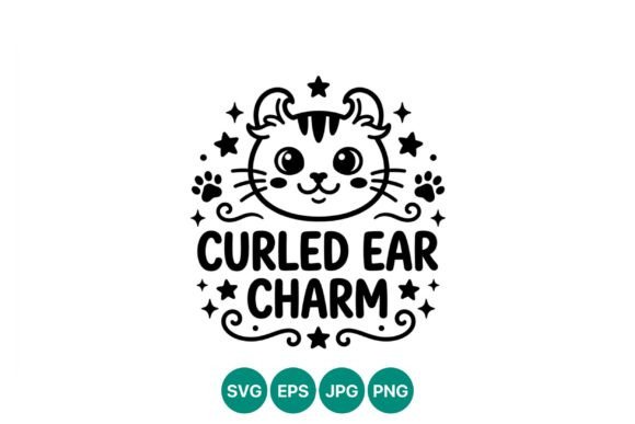 Curled Ear Charm Cat Face Vector