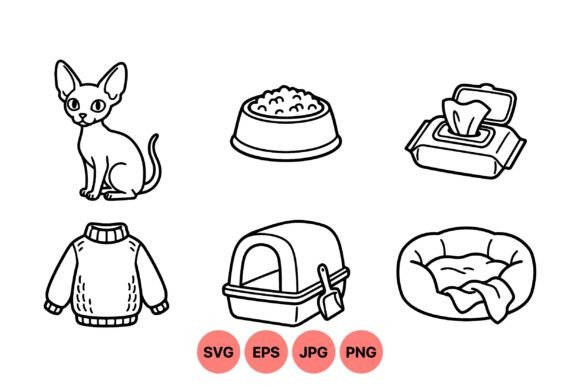 Cute Cat Accessories Clipart Set