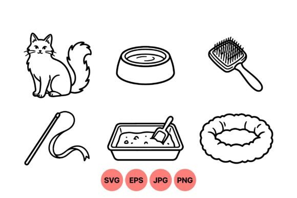 Cute Cat Care Essentials Clipart