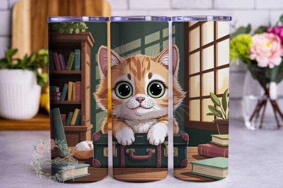 Cute Cat Desk Scene 20oz Tumbler Wrap