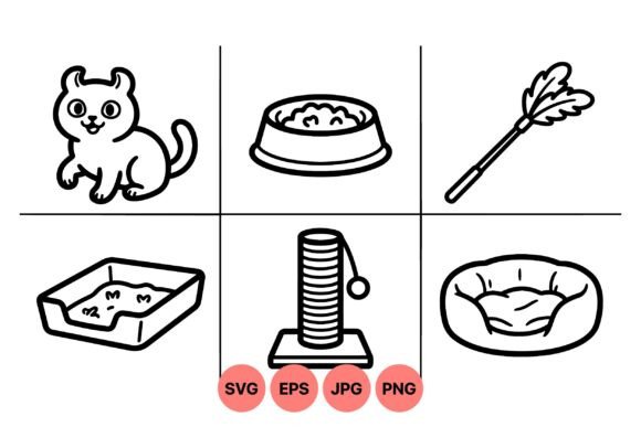Cute Cat Essentials Line Art