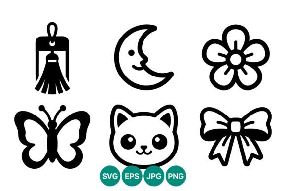 Cute Cat Flower Bow Moon Butterfly