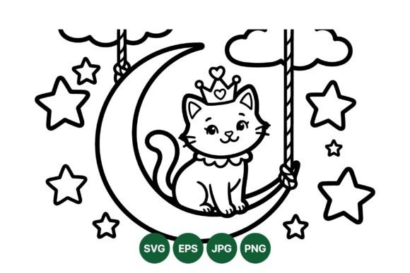Cute Cat on Moon Swing Clipart