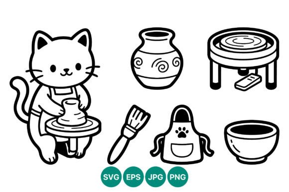 Cute Cat Pottery Wheel Brush Apron Bowl