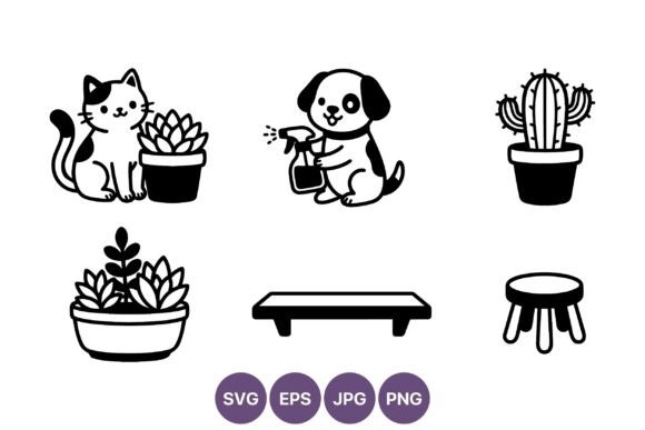Cute Cat Puppy Plant Vector