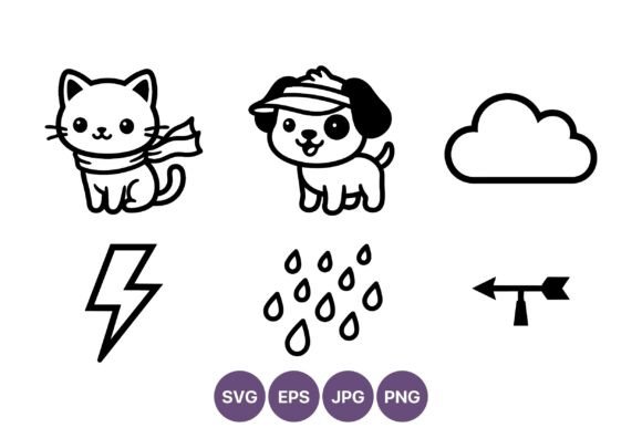 Cute Cat Puppy Weather Vector Art