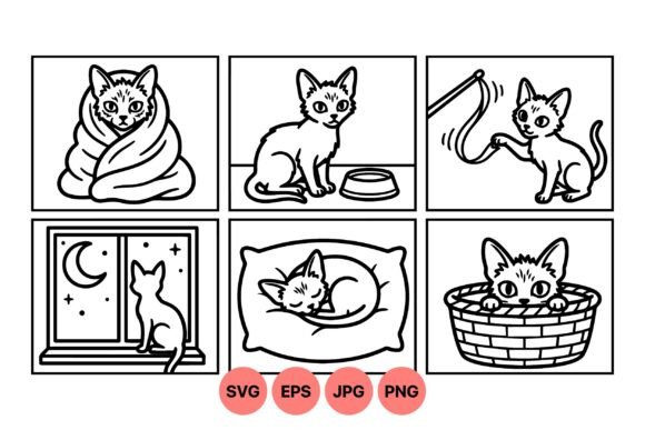 Cute Kitten Line Art Clipart