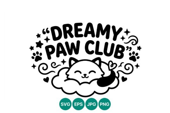 Dreamy Paw Club Sleeping Cat Vector