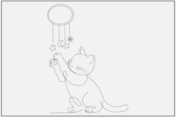 Kitten Circle Toy Play Simple Line Art