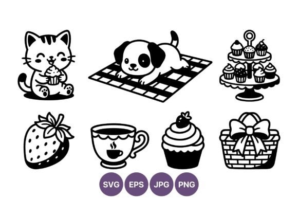 Kitten Puppy Cupcake Vector Art