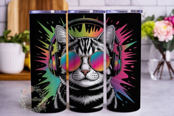 Neon DJ Cat 20oz Tumbler Wrap