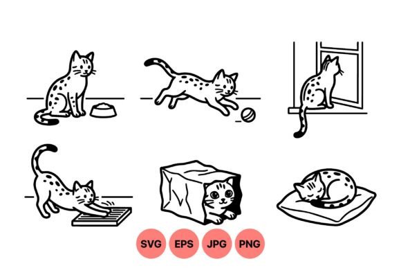 Playful Cat Line Art Pack