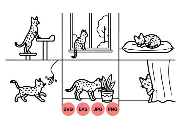 Playful Cat Vector Clipart Set