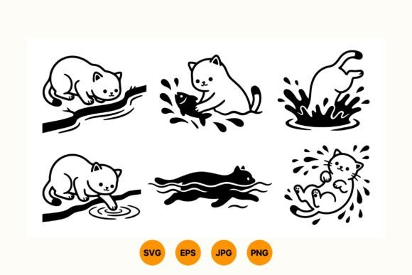 Playful Cat Water Clipart Set
