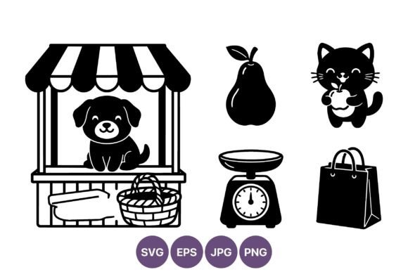 Puppy Market Stall Cat Apple Vector
