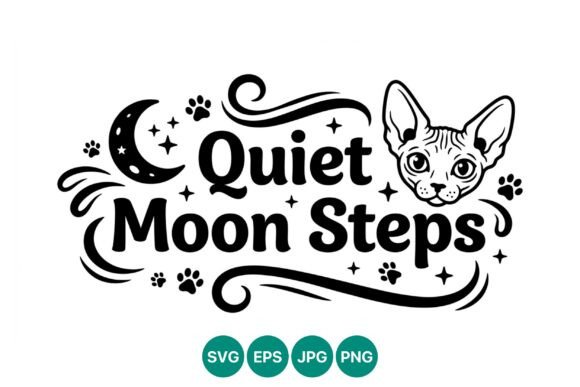 Quiet Moon Steps Cat Line Art