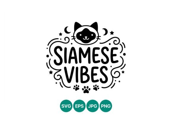 Siamese Cat Vibes Cute Black and White
