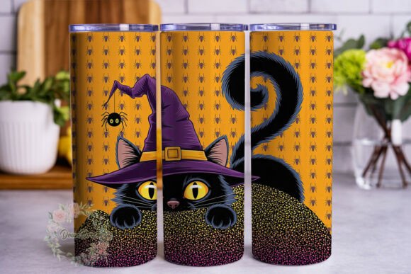 Spooky Witch Cat Glitter Tumbler
