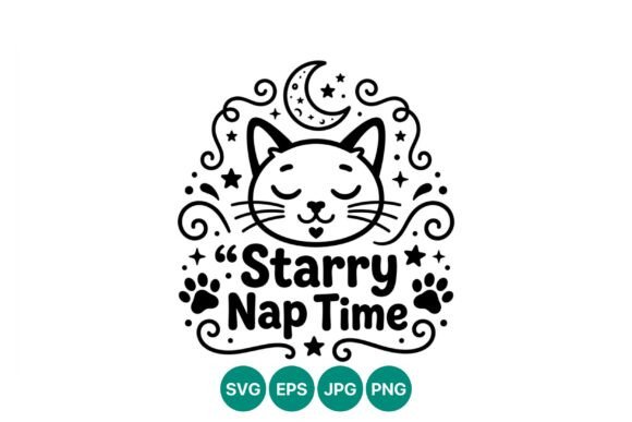Starry Nap Time Cat Vector