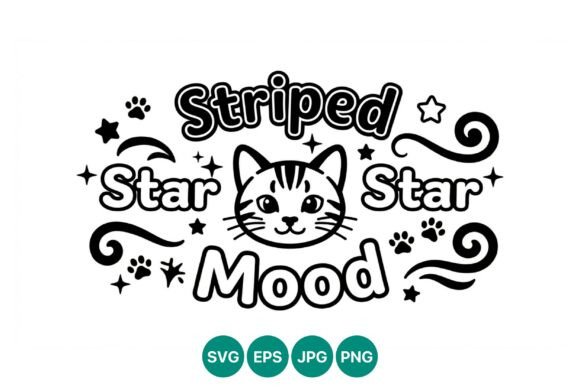 Striped Star Mood Cat Face Vector